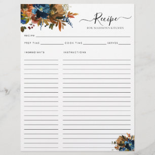 Budget Floral Navy Blue Terracotta Küche Rezept Flyer