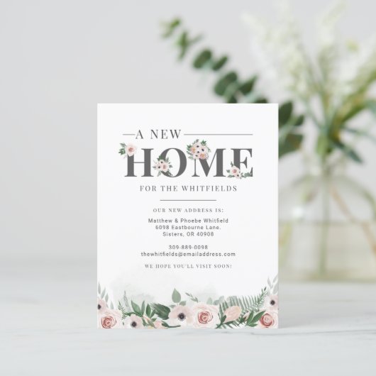 Budget Floral New Address Mouncement Ankündigung (Stehend Vorderseite)