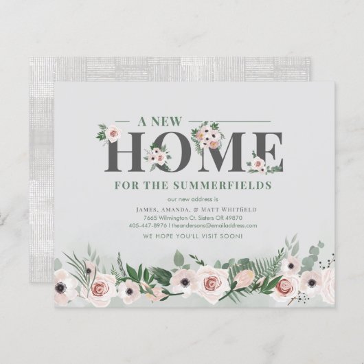 Budget Floral New Zuhause Address Moving Ankündigu (Vorne/Hinten)