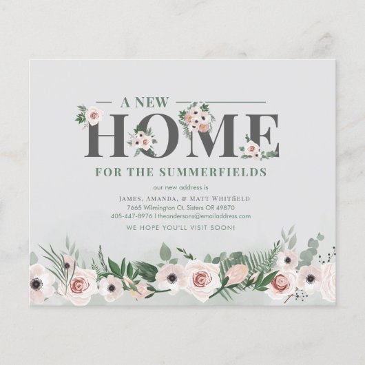 Budget Floral New Zuhause Address Moving Ankündigu (Vorderseite)