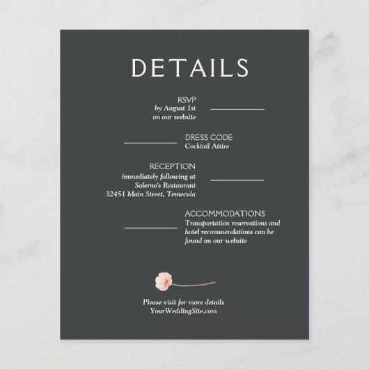Budget Floral on Onyx Wedding All in One Invites (Rückseite)