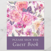 Budget Floral Peony Funerary Guest Book Sign (Vorderseite)