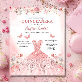 Budget Floral Pink Bilingual Spanish Quinceanera