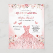 Budget Floral Pink Bilingual Spanish Quinceanera Flyer (Hinten)