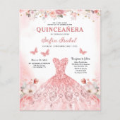 Budget Floral Pink Bilingual Spanish Quinceanera Flyer (Vorne)
