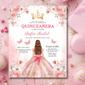 Budget Floral Pink Bilingual Spanish Quinceanera Flyer