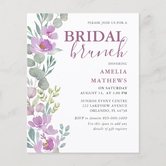 Budget Floral Pink Eukalyptus Brautparty Einladung (Vorderseite)