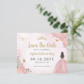 Budget Floral Pink Gold Quinceanera Save the Date (Stehend Vorderseite)