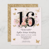 Budget Floral Pink Gold Schmetterling Sweet 16 Par (Vorne/Hinten)