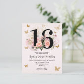Budget Floral Pink Gold Schmetterling Sweet 16 Par (Stehend Vorderseite)