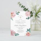 Budget Floral Pink Peonies Girl First Communation (Stehend Vorderseite)