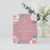 Budget Floral Pink Peonies Girl First Communation (Stehend Vorderseite)