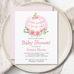 Budget Floral Pink Pumpkin Baby Dusche Einladung