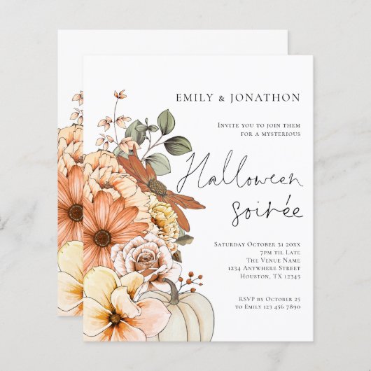 Budget Floral Pumpkin Script Halloween-Party White (Vorne/Hinten)