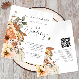 Budget Floral Pumpkin Skript QR Hochzeit Einladung
