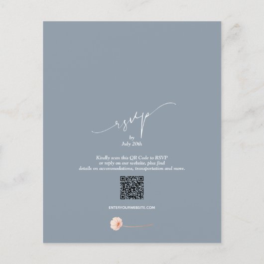 Budget Floral QR Code Dusty Blue Wedding Einladung (Rückseite)