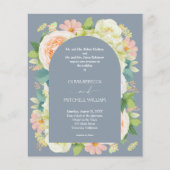 Budget Floral QR Code Dusty Blue Wedding Einladung (Vorderseite)