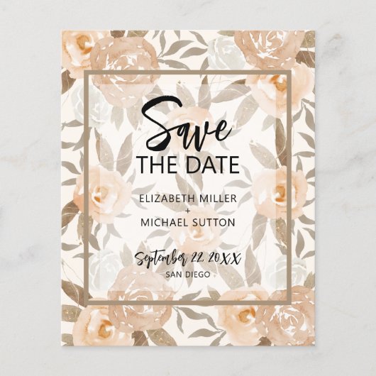 Budget Floral QR Code Hochzeit Sichern Sie das Dat Flyer (Vorne)