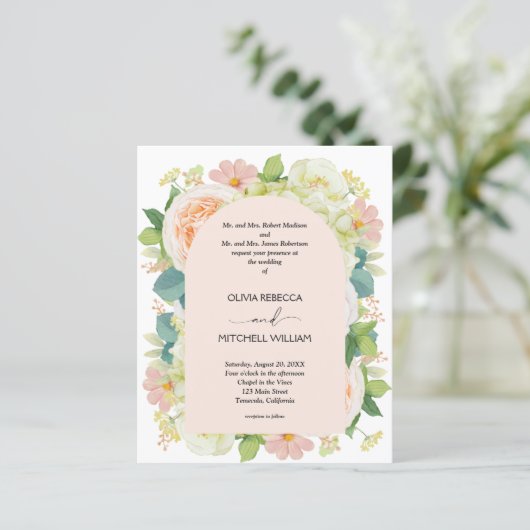 Budget Floral QR Code Hochzeitseinladungen (Stehend Vorderseite)