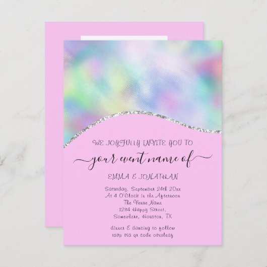 Budget Floral QR Code Rosa Holograph Waves (Vorne/Hinten)