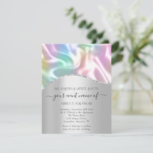 Budget Floral QR Code Silver Holographic (Stehend Vorderseite)