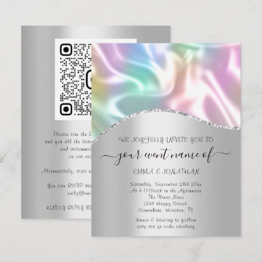 Budget Floral QR Code Silver Holographic (Vorne/Hinten)