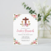 Budget Floral Religious Cross Osterfeier Einladung (Stehend Vorderseite)