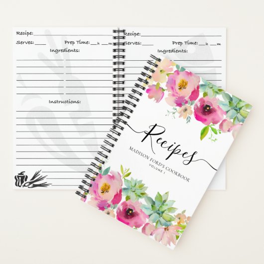 Budget Floral Rosa Sukkulente Küche Rezept Notizblock (Innen)