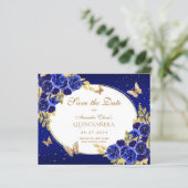 BUDGET Floral Royal Blue Butterfly Quinceanera (Stehend Vorderseite)