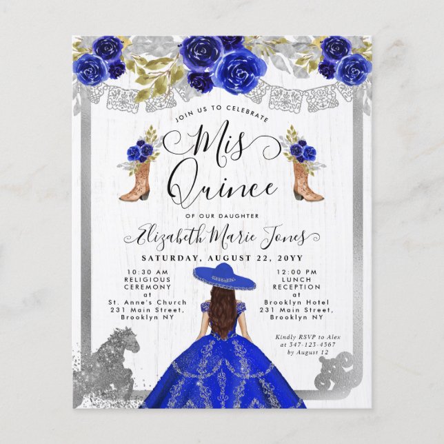 Budget Floral Royal Blue Charra Quinceanera (Vorderseite)