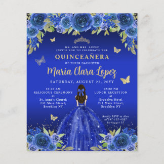 Budget Floral Royal Blue Gold Princess Quinceanera