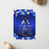 Budget Floral Royal Blue Princess Glam Quinceanera Mitteilungskarte (Vorderseite/Rückseite Beispiel)