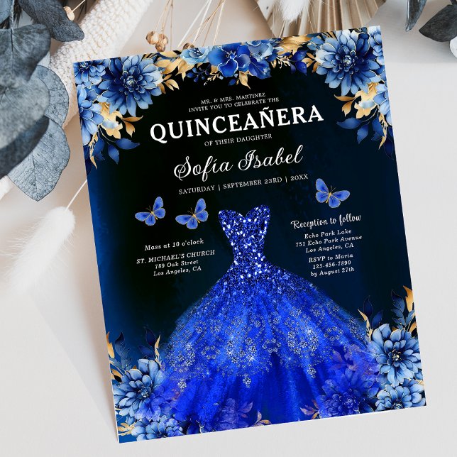 Budget Floral Royal Blue Princess Quinceanera (Von Creator hochgeladen)