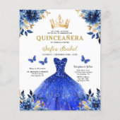 Budget Floral Royal Blue Princess Quinceanera Flyer (Vorne)