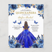 Budget Floral Royal Blue Princess Quinceanera Flyer (Vorne)