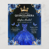 Budget Floral Royal Blue Princess Quinceanera Flyer (Vorne)