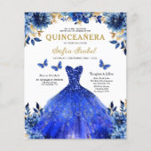 Budget Floral Royal Blue Princess Quinceanera Flyer (Vorne)