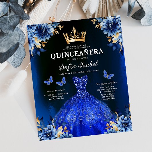 Budget Floral Royal Blue Princess Quinceanera Flyer
