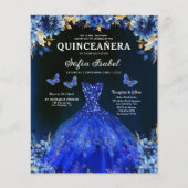 Budget Floral Royal Blue Princess Quinceanera Flyer (Vorne)