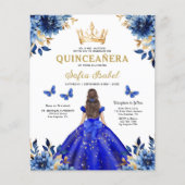 Budget Floral Royal Blue Princess Quinceanera Flyer (Vorne)