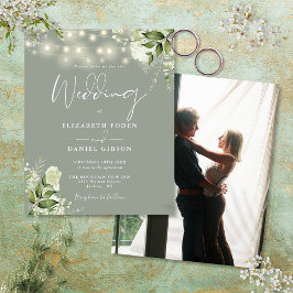 Budget Floral Sage Green Foto Hochzeit Einladung