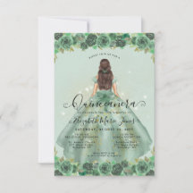 Budget Floral Sage Green Gold Princess Quinceanera