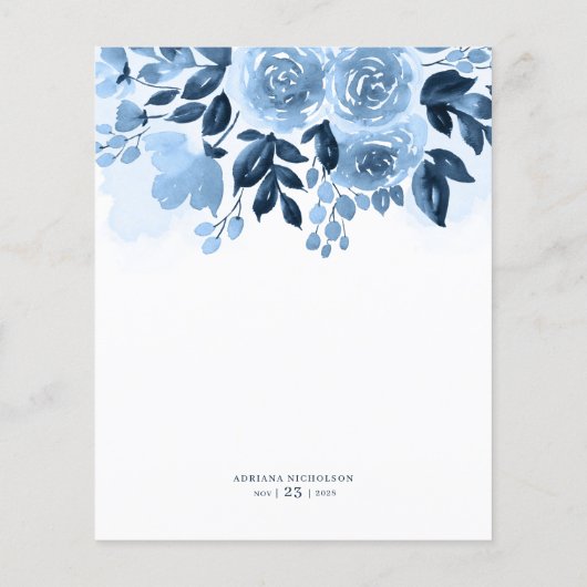 Budget Floral Script Navy Brautparty (Rückseite)