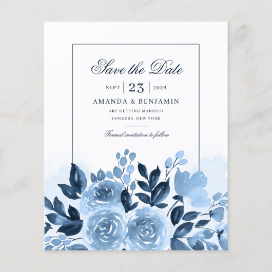 Budget Floral Script Watercolor Save the Date (Vorderseite)