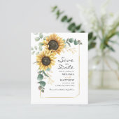 Budget Floral Sunflower Eukalyptus Save the Date (Stehend Vorderseite)