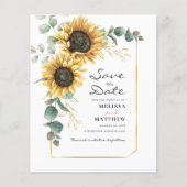 Budget Floral Sunflower Eukalyptus Save the Date (Vorderseite)