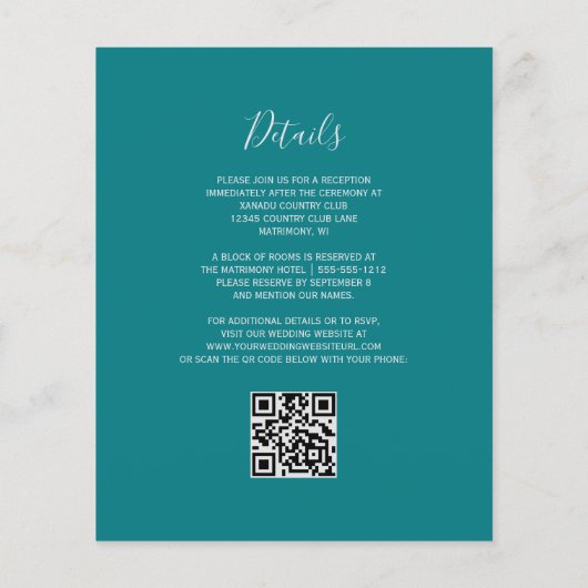 Budget Floral Türkis Silver QR Code Hochzeit (Rückseite)