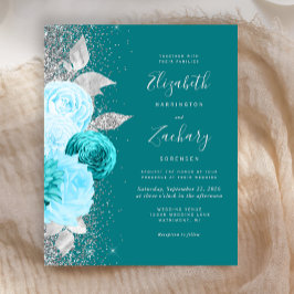 Budget Floral Turquoise Silver Glitzer Hochzeit