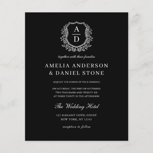 Budget Floral Wappen Monogram Wedding QR Code (Vorderseite)