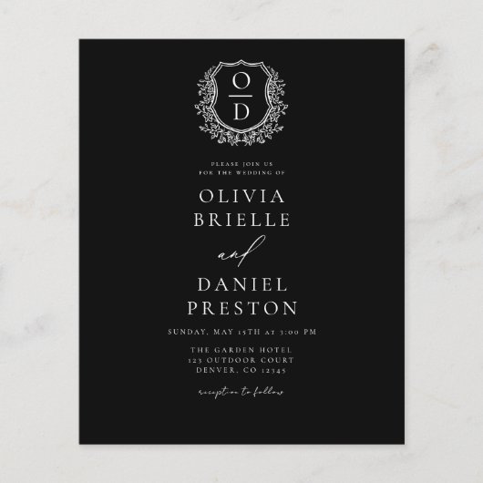 Budget Floral Wappen Monogram Wedding QR Code Flyer (Vorne)